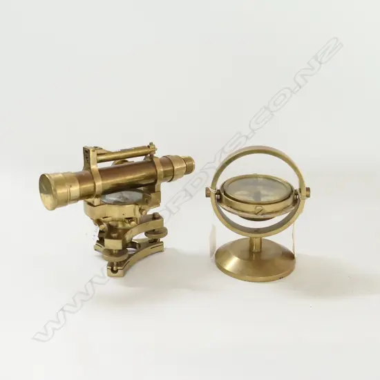 REPRODUCTION BRASS THEODOLITE AND GIMBLE COMPASS (2)